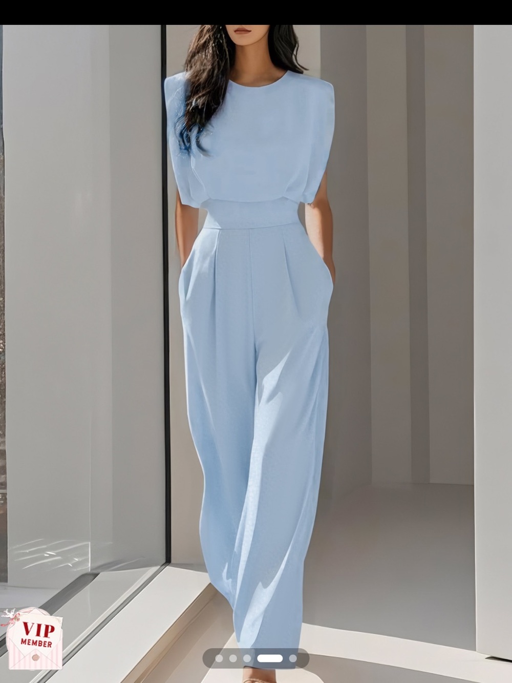 Women’s Sky Blue Pleated Wide-Leg Jumpsuit